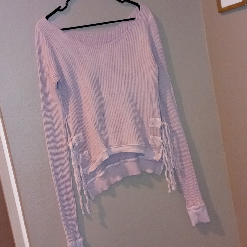 Free People Urban Outfitters Waffle Knit Side Tie Thermal Off Shoulder Sweater